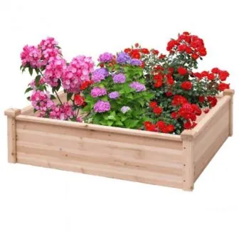 Square Outdoor Wood Raised Garden Bed, The Perfect Wooden Flower Box for...