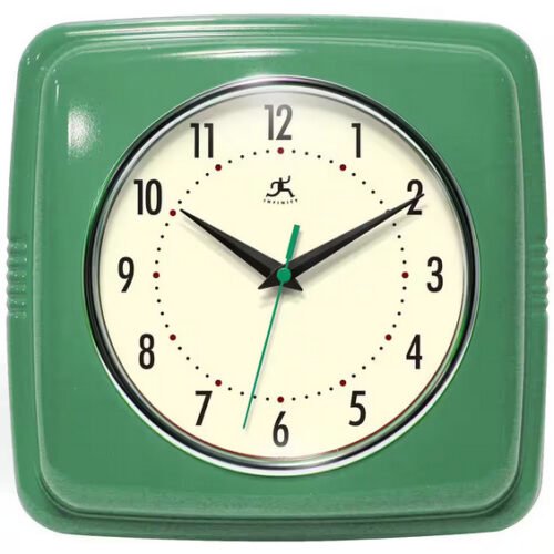 Square Retro Green Wall Clock – Vintage Style Home & Office Décor