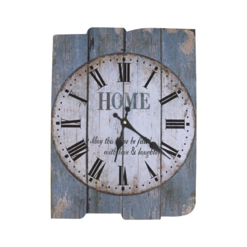 Square Rustic Wooden Clock Farmhouse Worn Decorative Roman Numeral Wall Clock