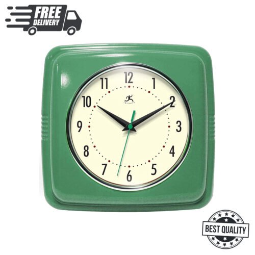Square Silent Retro 9 Inch Mid Century Modern Kitchen Diner Retro Wall Clock Qua