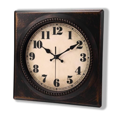 Square Wall Clock 1950s Style Retro 12 Inch Wall Clocks Battery Operated Sile...