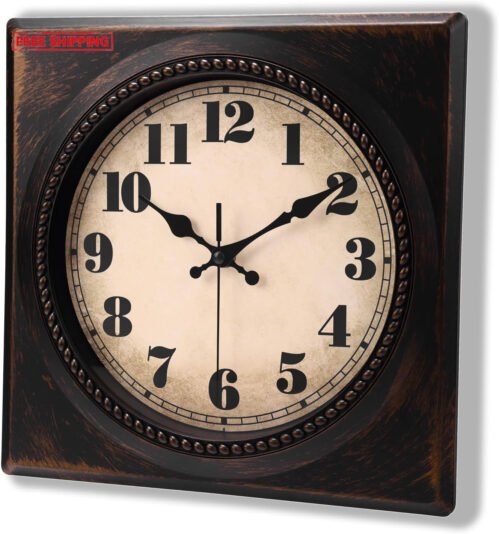 Square Wall Clock 1950S Style Retro 12 Inch Wall Clocks Battery Operated Sile..