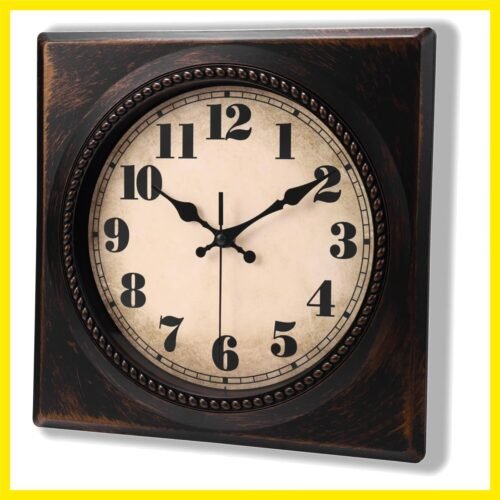 Square Wall Clock 1950s Style Retro 12 Inch Wall Clocks Battery Operated Sile...