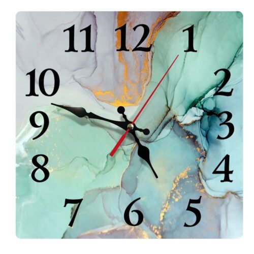Square Wall Clock Silent Non-Ticking Battery Operated Clock 12 Inch, Watercol...