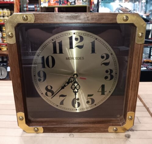 Square Wood & Brass Corner Quartz Wall Clock — Not Working