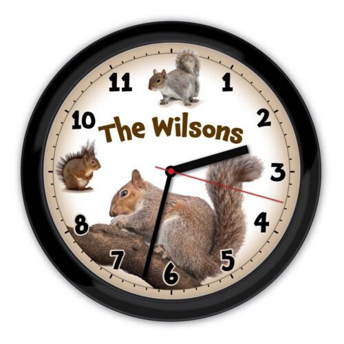 Squirrel PERSONALIZED Wall Clock - Cute Nature Nuts Home Decor - Birthday GIFT