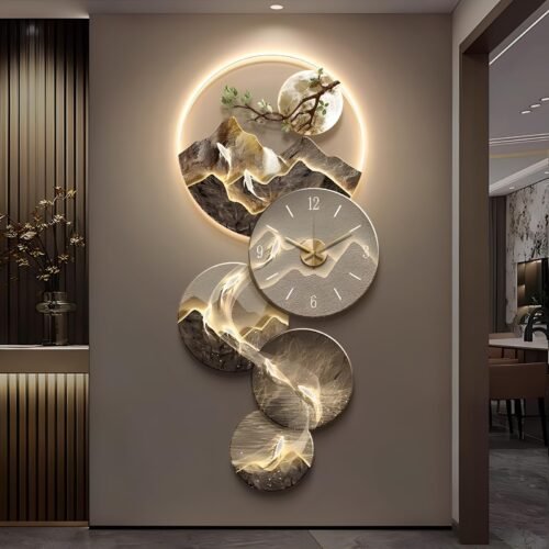 SQXLXDD 3D Wall Art Decor Clock, Large Wall Hanging Sculpture Painting with L...