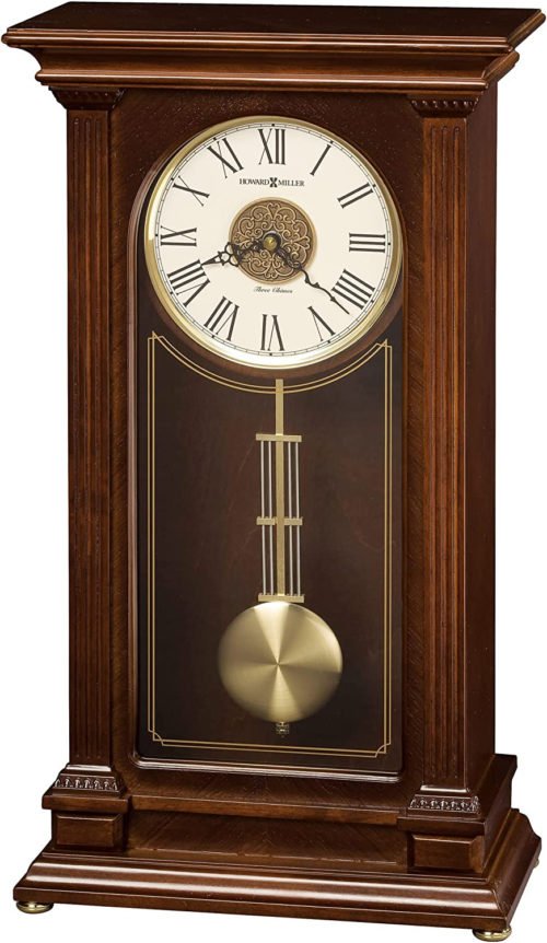 Stafford Mantel Clock 635-169 – Cherry Bordeaux Finish, Inverted V-Matched Teak