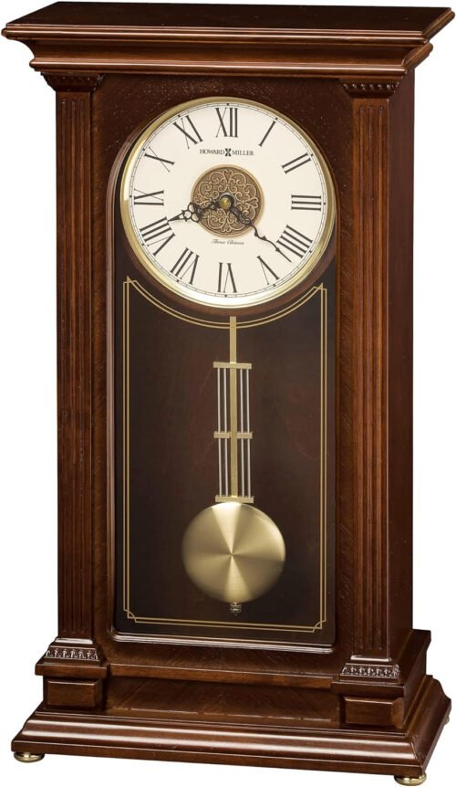 Stafford Mantel Clock 635-169 – Cherry Bordeaux Finish, Inverted V-Matched Teak