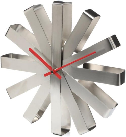 , Stainless Steel Ribbon Modern 12-Inch, Battery Operated Quartz Movement, Silen