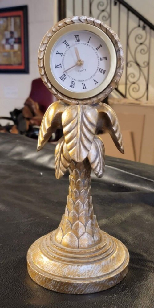 Stand up Table Top Clock Gold Palm