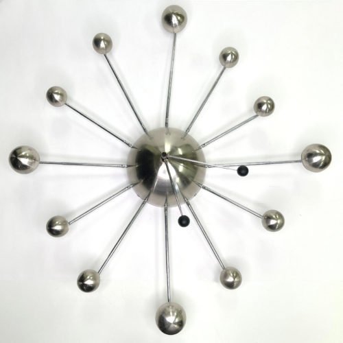 Starburst Wall Clock Chrome Dome Late MCM Atomic Age Sputnik Works