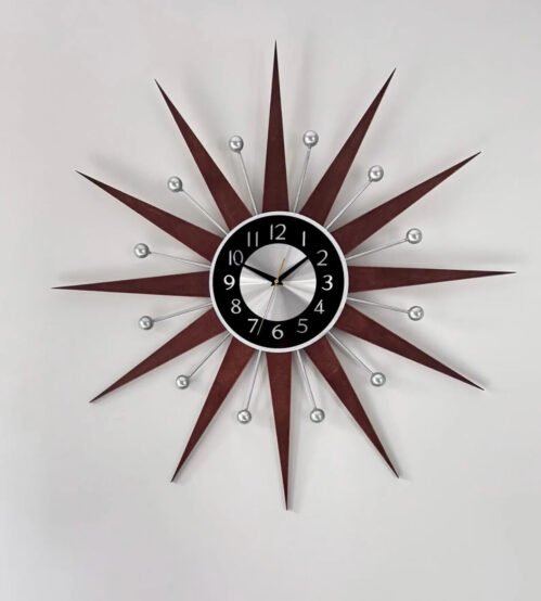 Starburst Wall Clock Rosewood & Silver Mid Century Retro 50s Style 27"/30"