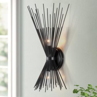 Starry 18 in. 2 Light Black Starburst Wall Sconce Light