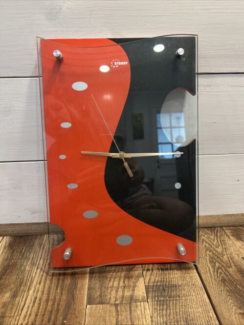 Starry Red/Black Modern Art Deco. Design Ticking Wall Clock