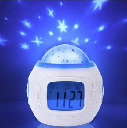 Star Sky Night Light Projection Calendar Music Digital LED Alarm Clock Kids Xmas