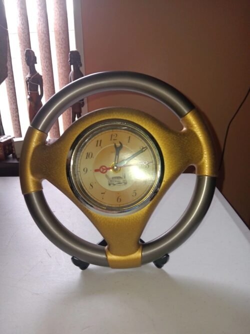 Steering Wheel Desk or Wall Clock 10” Gold & Gray Design Driven Wall Art Decor
