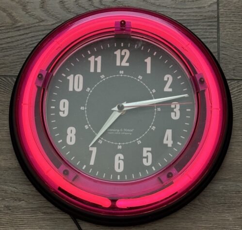 Sterling And Noble Electric Pink Neon Light Up Wall Clock 11” Analog WORKS Read