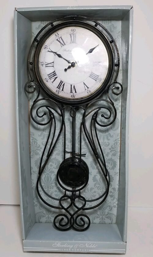 Sterling and Noble Pendulum Metal Wrought Iron Design Scroll Wall Clock New