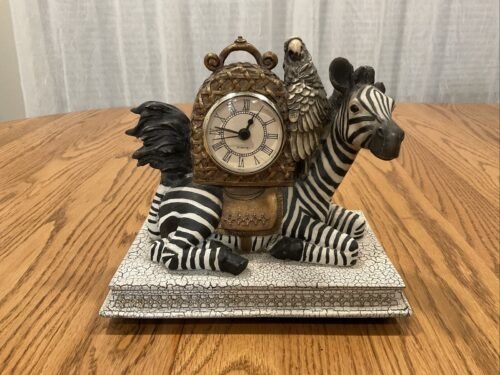 Sterling Industries Quartz ZEBRA & PARROT Battery Operated Desk Mantle Clock