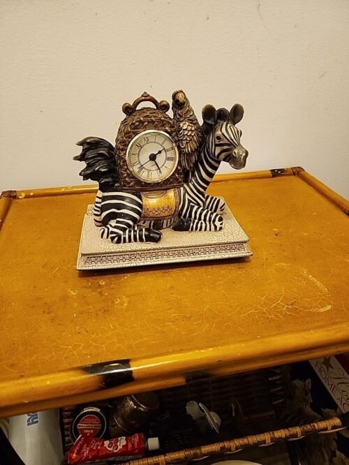 Sterling Industries Quartz ZEBRA & PARROT Battery Operated Desk Mantle Clock
