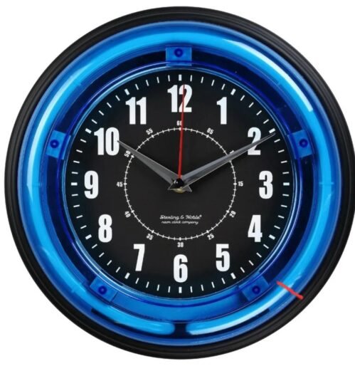 Sterling & Noble 11" Neon Vibrant Blue Neon Analog Wall Clock - NEW