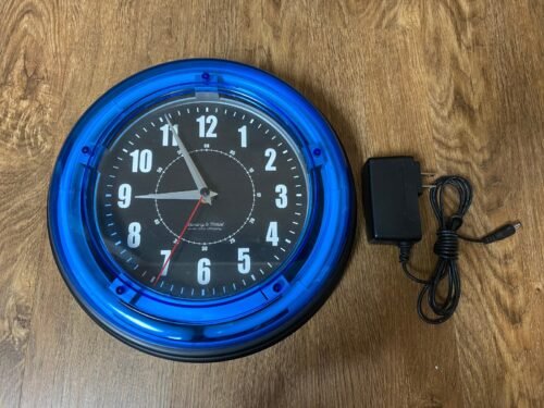 Sterling & Noble 11" Neon Vibrant Blue Neon Analog Wall Clock