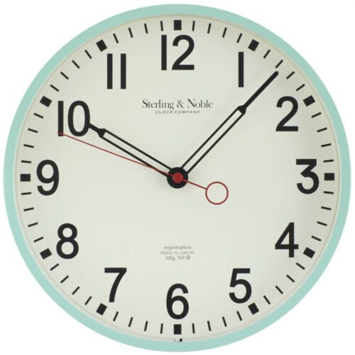 Sterling & Noble Clock Company 12" Retro Round Wall Clock, Glossy Mint - NEW