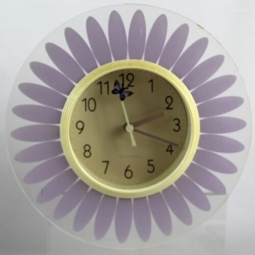 Sterling & Noble Daisy Wall Clock Butterfly Lavender purple flower Works Video