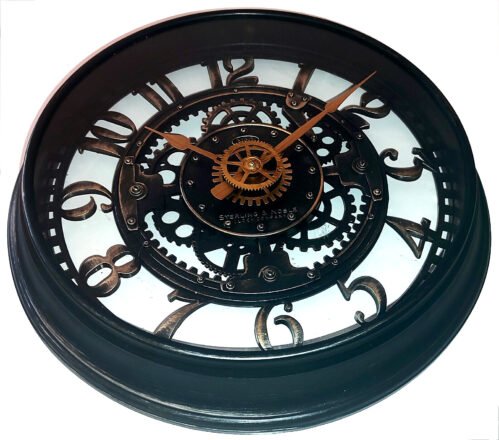 Sterling & Noble Exposed Gears Steampunk Wall Clock No.9 industrial black 12"