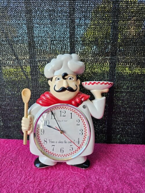 Sterling & Noble Fat Italian Chef Kitchen Wall Clock Battery Operated 11" x 9"