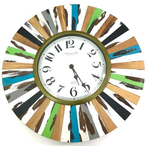 Sterling & Noble Multicolor WOOD Wall Clock FARMHOUSE RUSTIC Cabin Lodge ANALOG