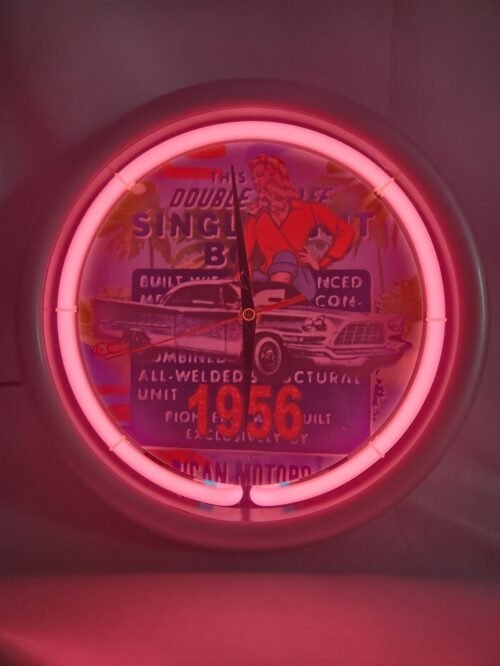 Sterling & Noble Neon Wall Clock-1956 Auto Graphic-Pink Neon-11 Inch-Works Great