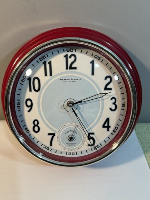 Sterling & Noble Retro Style Round Diner Wall Hanging Clock Red