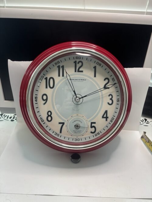 Sterling & Noble Retro Style Round Diner Wall Hanging Clock Red TESTED WORKING