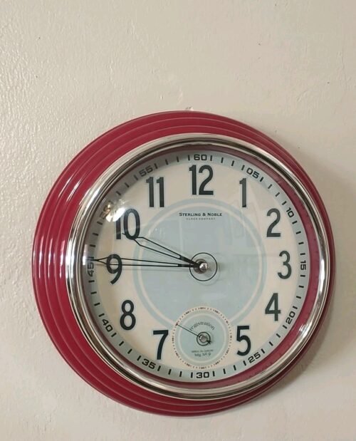 Sterling & Noble Retro Style Round Diner Wall Hanging Clock Red ( Working)