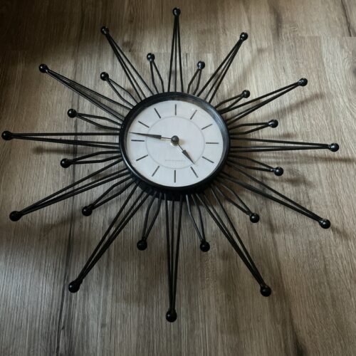 Sterling & Noble Starburst MCM Style 18" Black Finish Metal Wall Clock READ DESC