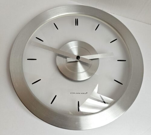 Sterling & Noble Wall Clock Modern Minimalist Brushed Metal Quartz Round 12 Inch
