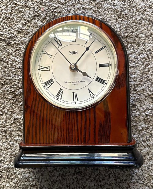 Stiffel Westminster Chime, Wood Veneer Mantel Clock Glossy Finish