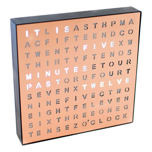 Stiles Light Up Word Clock, Modern Copper Desk Clock with Cable, 8x8 Inches
