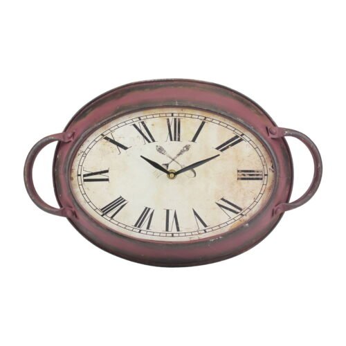 Stonebriar 16.5" Red Analog Oval Farmhouse Battery Operated Wall Clock Home