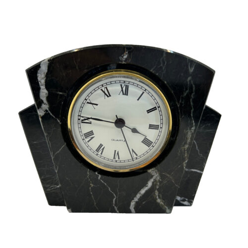 Stone Marble Table Desk Clock Zebra Black And White Heavyweight Quartz Vintage