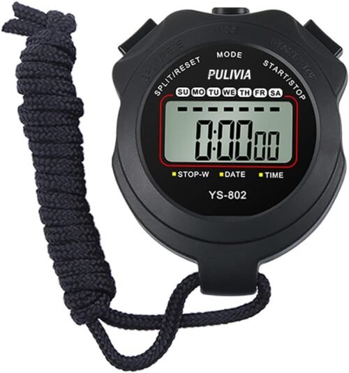 Stopwatch Timer Lap Split Digital with Clock Calendar Alarm, Black