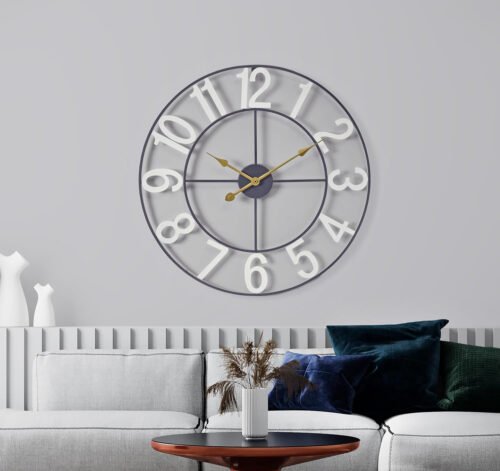 Stylish 24-Inch Large Wall Clock for Home, Kitchen & Office Decor - White Metal