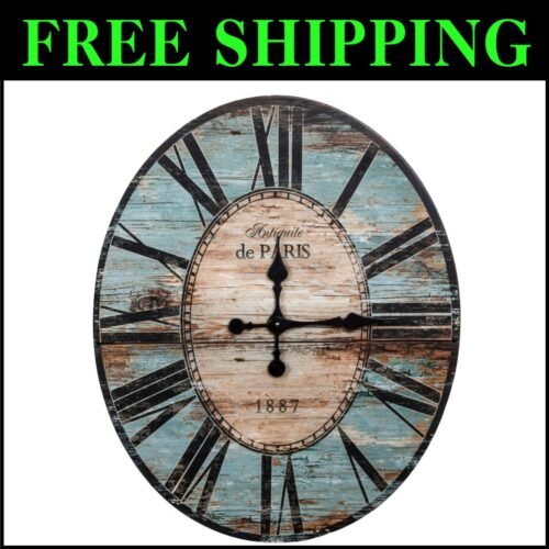Stylish 24.25" Turquoise Oval Wall Clock - Perfect for French Country Decor