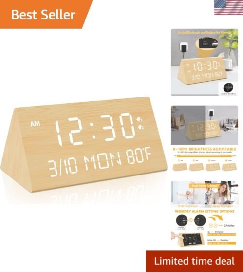 Stylish Digital Alarm Clock: 0-100% Dimming, Date & Temp Display, Dual Alarm