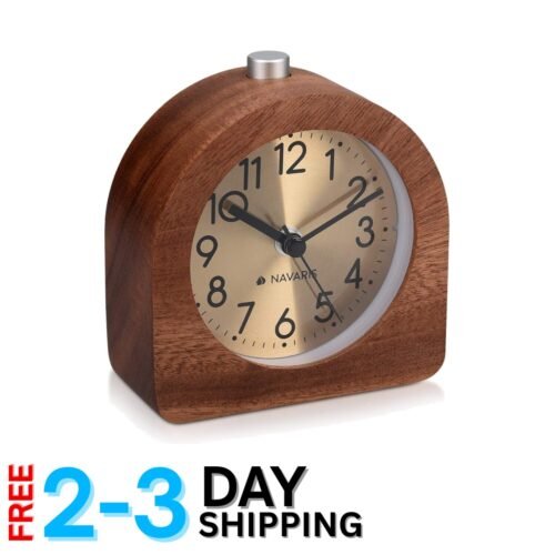 Stylish Non-Ticking Wood Alarm Clock with Light Button - Perfect for Nighttime