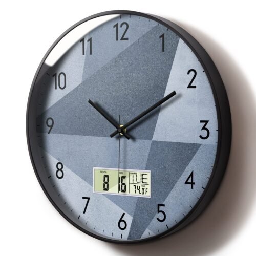 Stylish Silent Non-Ticking Round Digital Wall Clock Grey for Living Room Deco...