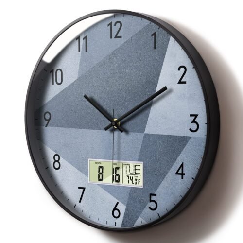 Stylish Silent Non-Ticking Round Digital Wall Clock Grey for Living Room Deco...