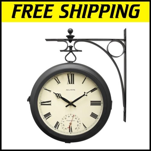 Stylish Weatherproof Double-Sided 9-Inch Hanging Clock with Quartz Movement